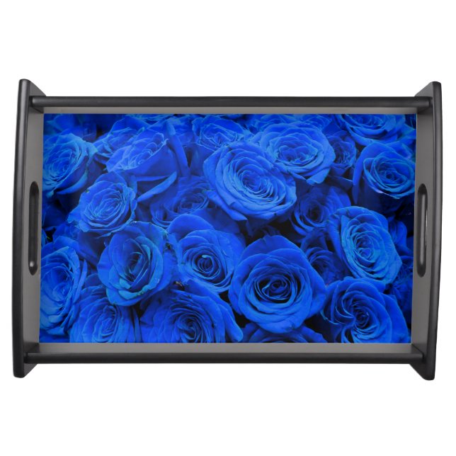 Elegant blue roses blue flowers blue floral serving tray (Front)