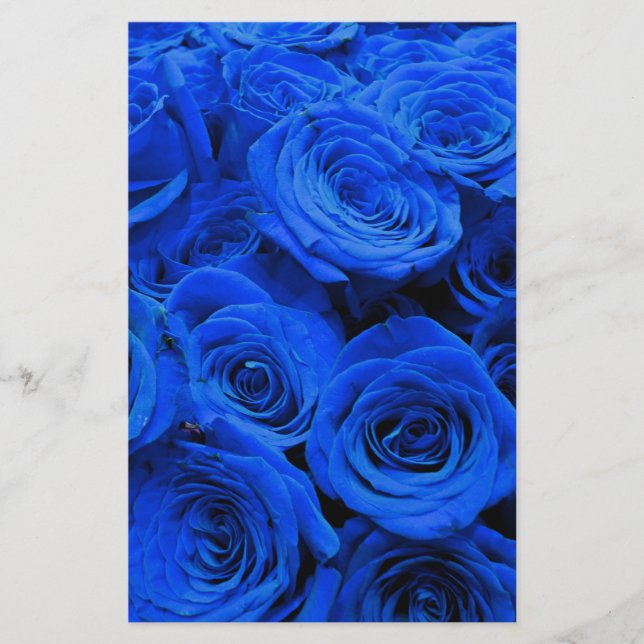 Elegant blue roses blue flowers blue floral stationery (Front)