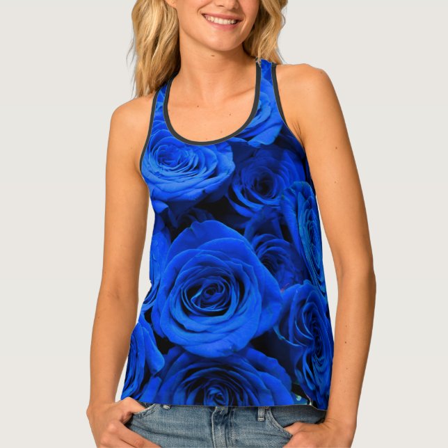 Elegant blue roses blue flowers blue floral tank top (Front)