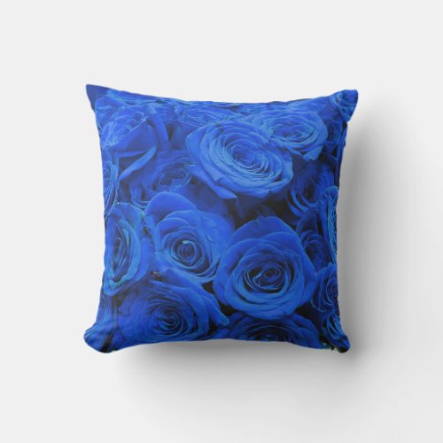 Elegant blue roses blue flowers blue floral throw pillow