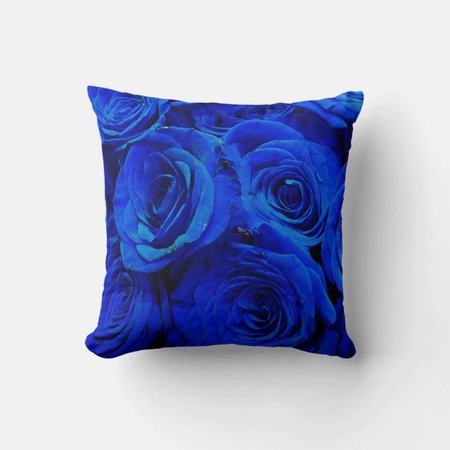 Elegant blue roses blue flowers blue floral throw pillow (Front)