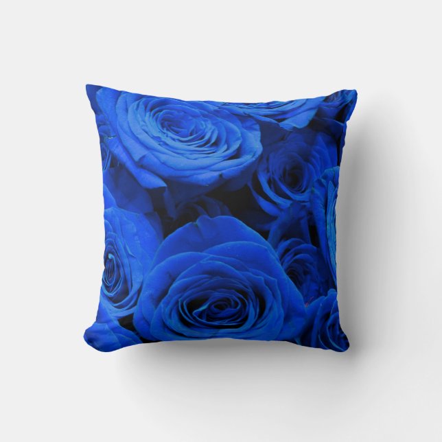 Elegant blue roses blue flowers blue floral throw pillow (Front)
