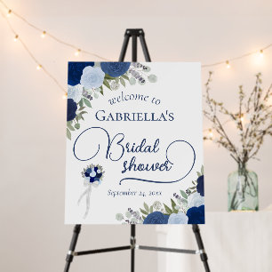 Elegant Blue Roses Bouquet Bridal Shower Welcome Foam Board