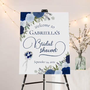 Elegant Blue Roses Bouquet Bridal Shower Welcome Foam Board