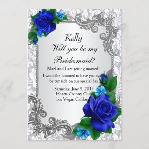 Elegant Blue Roses Bridesmaid Card