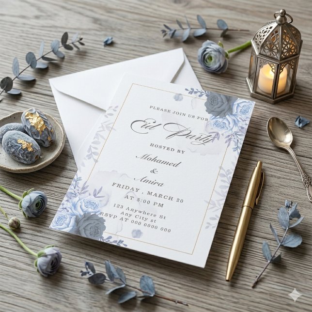 Elegant Blue Roses Eid Party Invitation (Creator Uploaded)