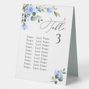 Elegant Blue Roses Eucalyptus Seating Chart Table Tent