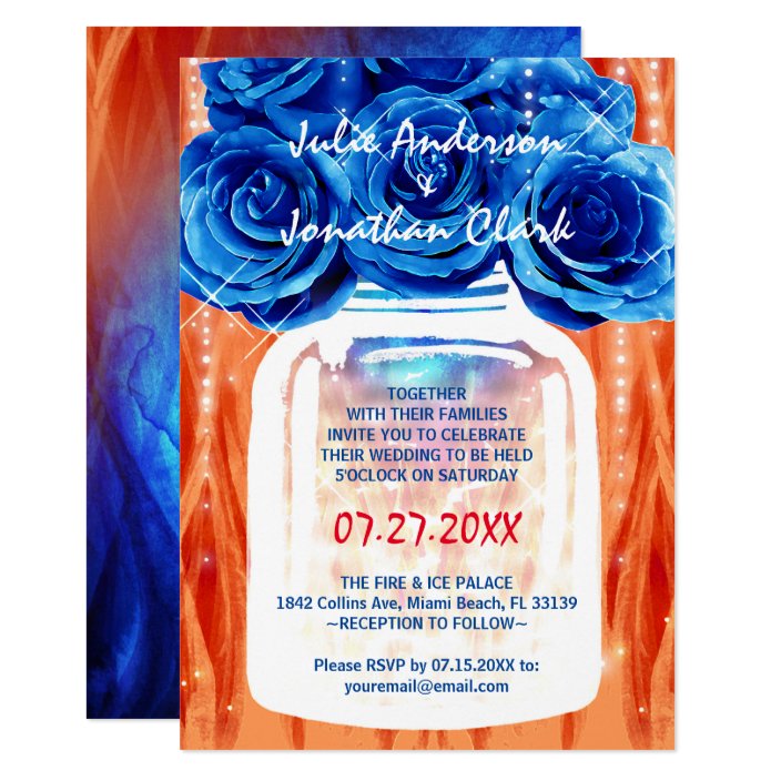 Elegant Blue Roses Fire And Ice Watercolor Wedding Invitation Zazzle Com