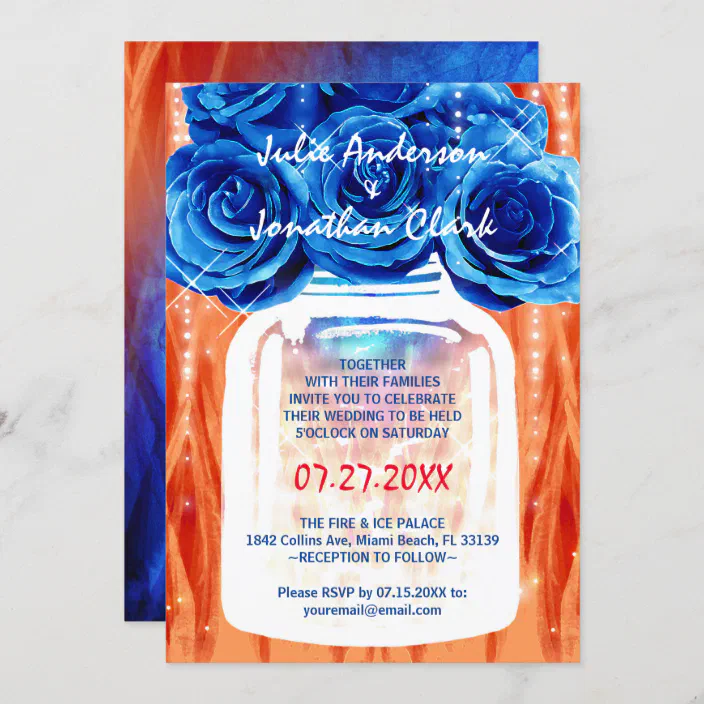 Elegant Blue Roses Fire And Ice Watercolor Wedding Invitation Zazzle Com