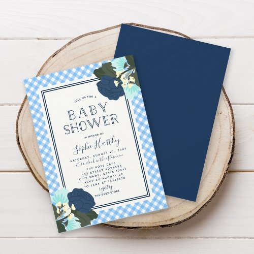 Elegant Blue Roses Floral Baby Shower Invitation