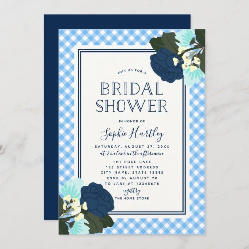 Elegant Blue Roses Floral Bridal Shower Invitation