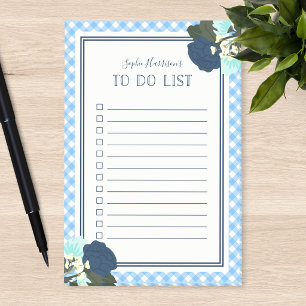 Elegant Blue Roses Floral Gingham To Do List Post-it Notes