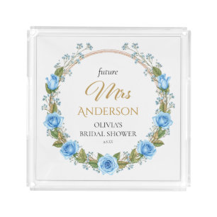 Elegant Blue Roses Keepsake Tray
