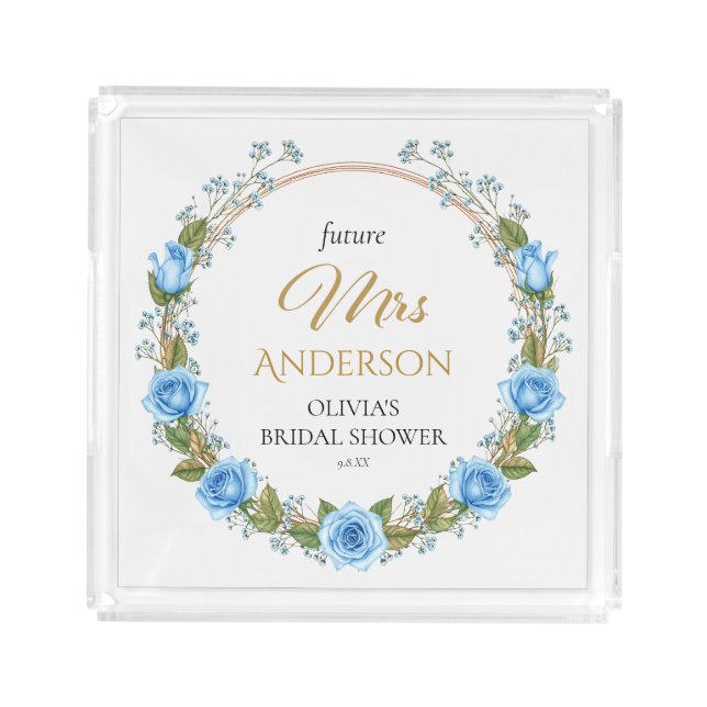 Elegant Blue Roses Keepsake Tray (Front)