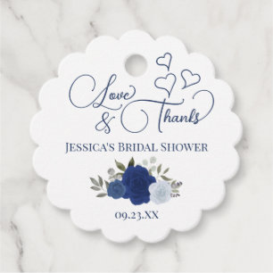 Elegant Blue Roses Love & Thanks Bridal Shower Favor Tags