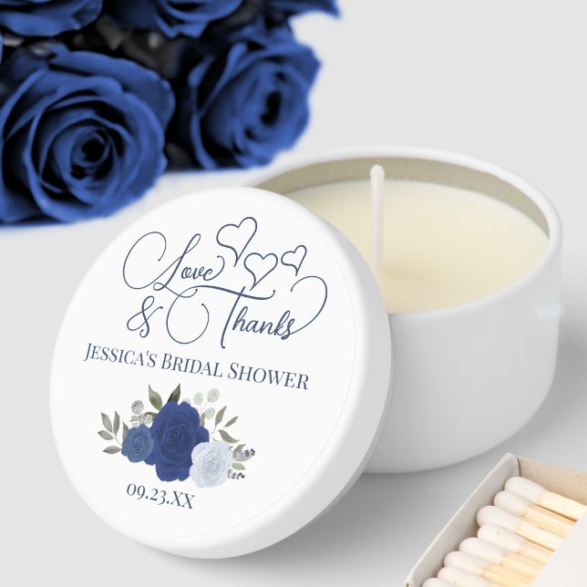 Elegant Blue Roses Love & Thanks Bridal Shower Mini Candle Favors (Creator Uploaded)