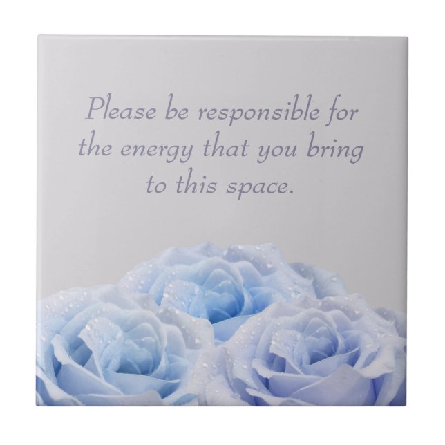 Elegant Blue Roses Positive Energy Floral Gray Ceramic Tile (Front)