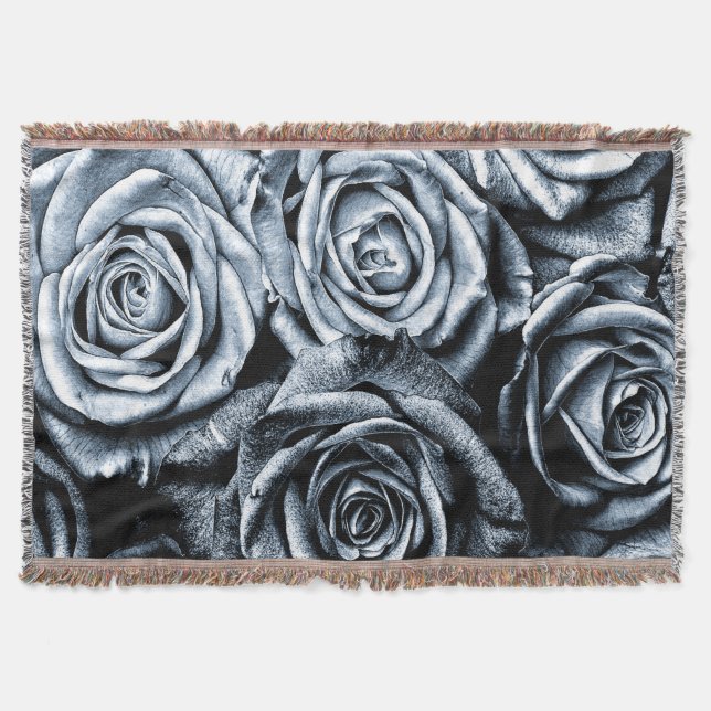Elegant Blue Roses Throw Blanket (Front)