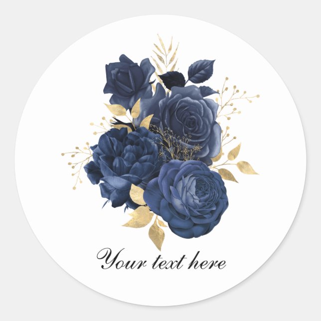Elegant blue roses Wedding customizable Classic Round Sticker (Front)