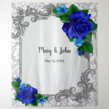 Elegant Blue Roses Wedding Photo Backdrop by atteestude at Zazzle