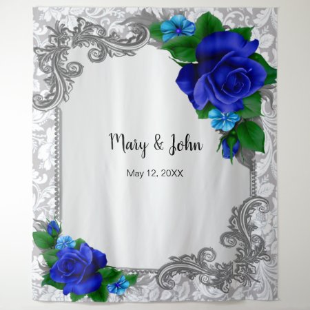 Elegant Blue Roses Wedding Photo Backdrop