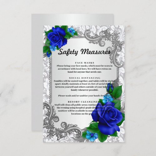 Elegant Blue Roses Wedding Safety Measures Enclosure Card