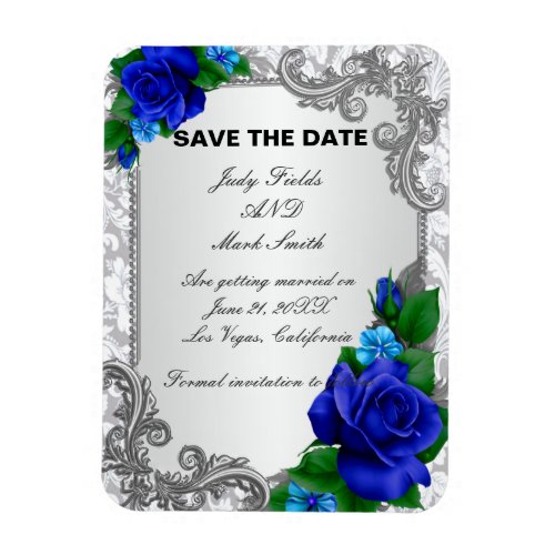 Elegant Blue Roses Wedding  Save The Date Magnet