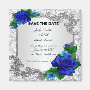 Elegant Blue Roses Wedding Save The Date Magnet