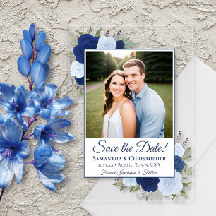 Elegant Blue Roses Wedding Save the Date Photo Acrylic Invitations