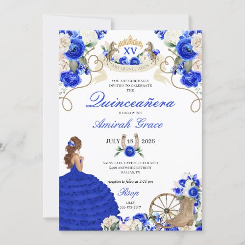 Elegant Blue Roses Western Cowgirl Quinceaera Invitation