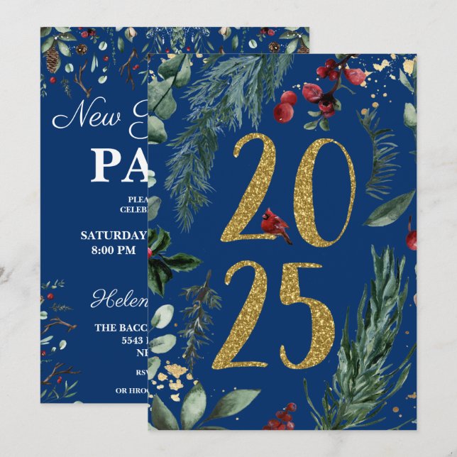 Elegant Blue Rustic 2025 New Years Eve Party Invitation (Front/Back)