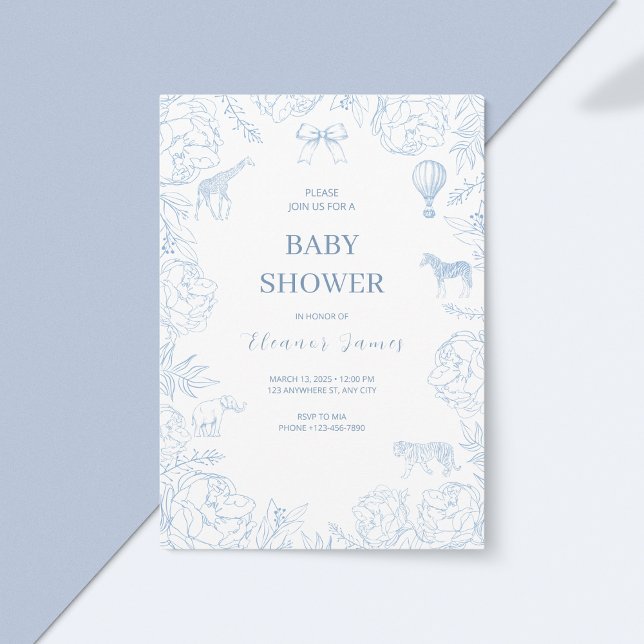 Elegant Blue Safari Baby Shower Invitation (Creator Uploaded)