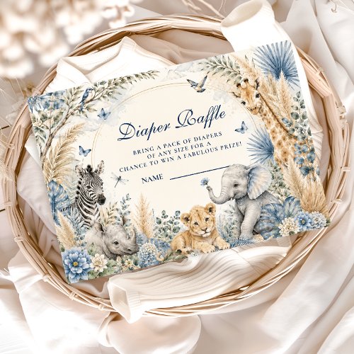 Elegant Blue Safari Boy Diaper Raffle Enclosure Card