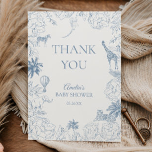 Elegant Blue Safari Jungle Animals Baby Shower Thank You Card
