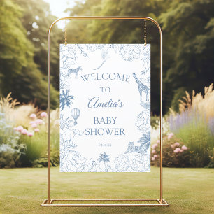 Elegant Blue Safari Jungle Baby Shower Animals Poster