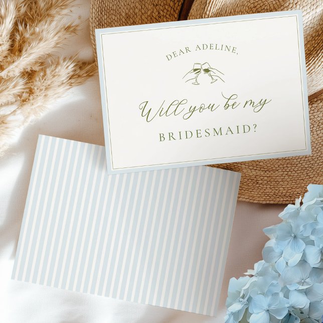 Elegant Blue & Sage Bridesmaid Proposal Card (Creator Uploaded)