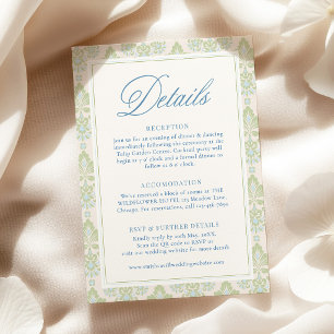 Elegant Blue & Sage Floral Wedding Details Enclosure Card