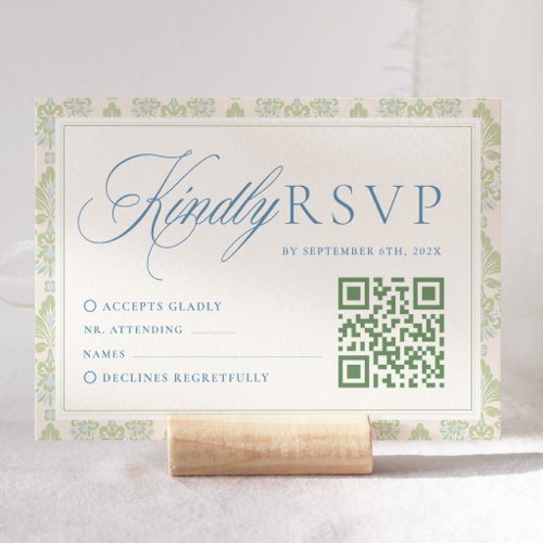 Elegant Blue & Sage Floral Wedding RSVP Card