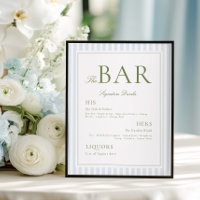 Elegant Blue & Sage Striped BAR Poster