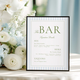 Elegant Blue & Sage Striped BAR Poster