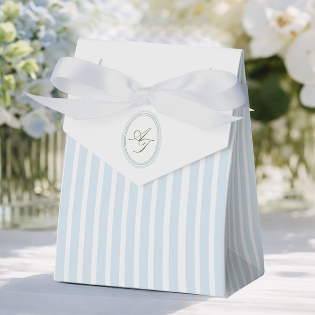 Elegant Blue & Sage Striped  Favor Boxes (Creator Uploaded)