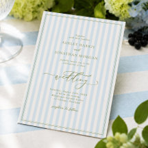 Elegant Blue & Sage Striped Wedding Invitation