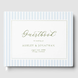 Elegant Blue & Sage Striped Wedding Invitation Guest Book