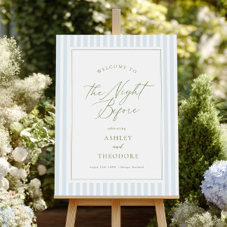 Elegant Blue & Sage The Night Before Welcome Sign
