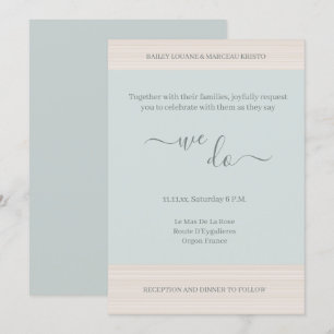 Elegant Blue Sage We Do Wood Grain Stripes Wedding Invitation