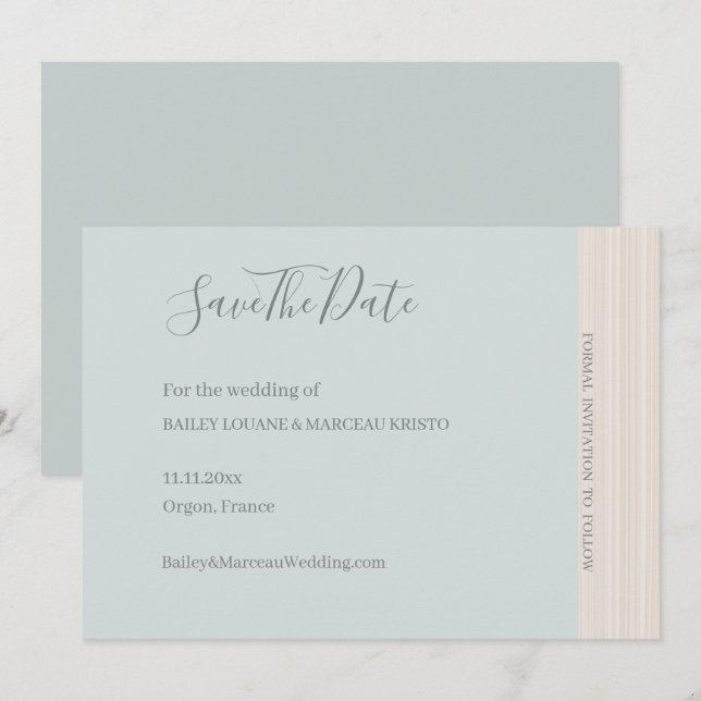 Elegant Blue Sage Wood Grain Save The Date Wedding Invitation (Front/Back)