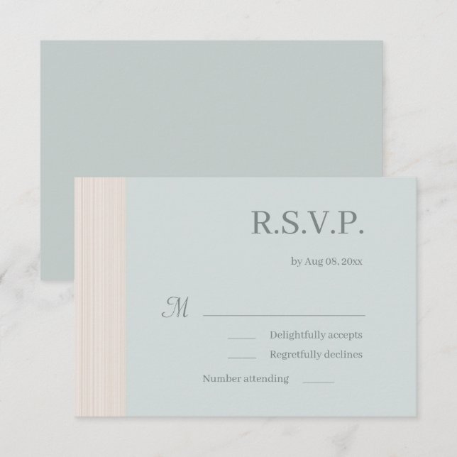 Elegant Blue Sage Wood Grain Stripes Wedding RSVP Invitation (Front/Back)