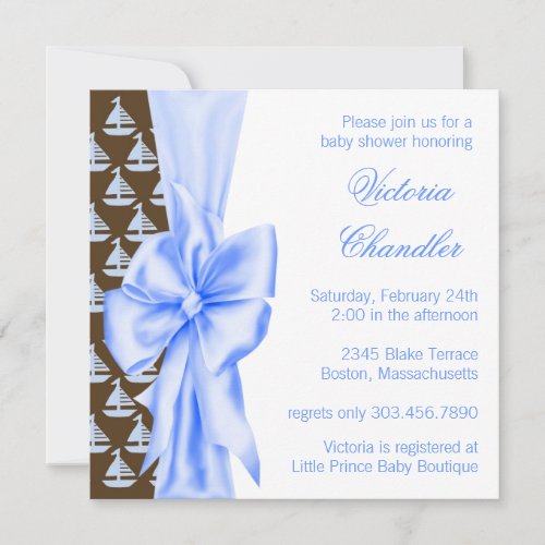 Elegant Blue Sailboat Baby Boy Shower Personalized Invitation