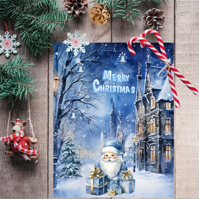 Elegant Blue Santa Winter Wonderland Christmas  Note Card (Creator Uploaded)