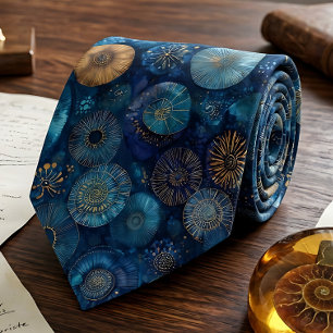 Elegant Blue Sapphire Ammonite Fossil Neck Tie